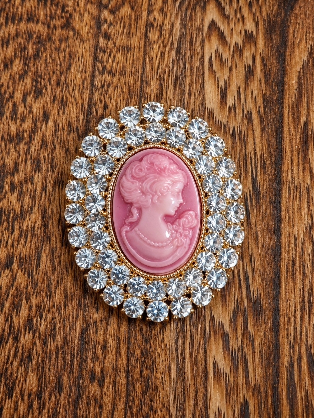 Pink Cameo Crystal Brooch - Women's Jewelry